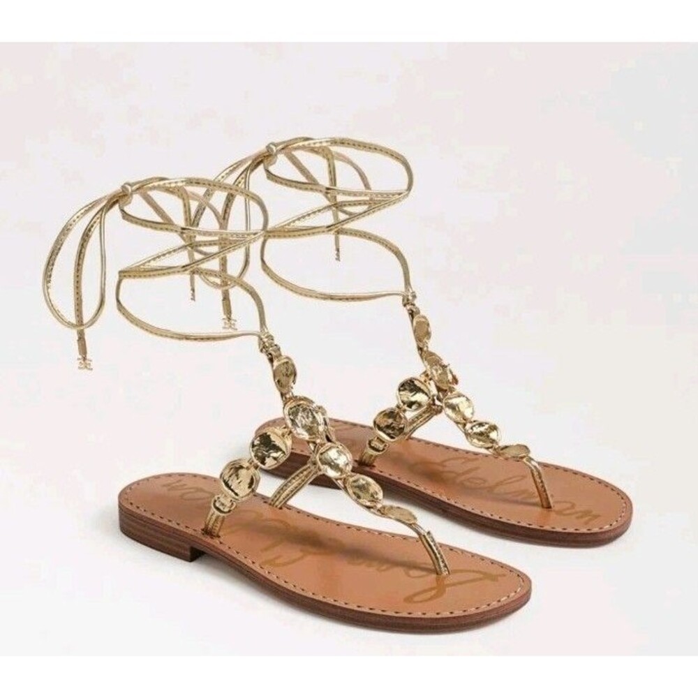 Sam Edelman Deirdre Wrap Sandals Gold Metallic Embellished Thong Size 6